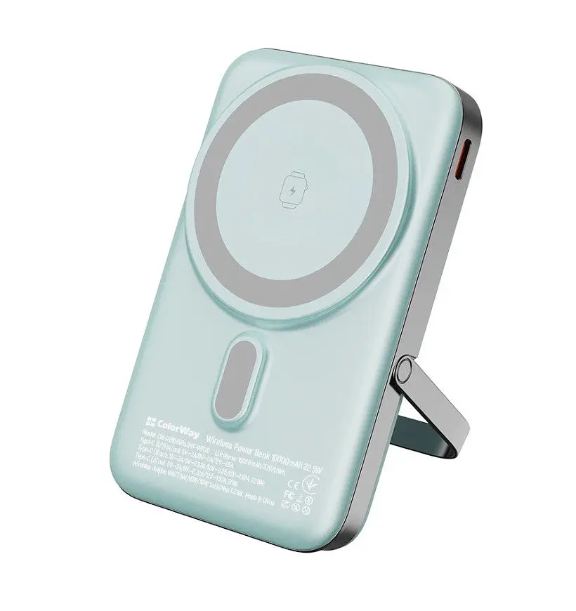 Повербанк Powerbank ColorWay PB-100LPA2MT-WPDD 10000mAh 15W MagSafe Watch (USB-C PD 22.5W) Aquamarine - фото 2