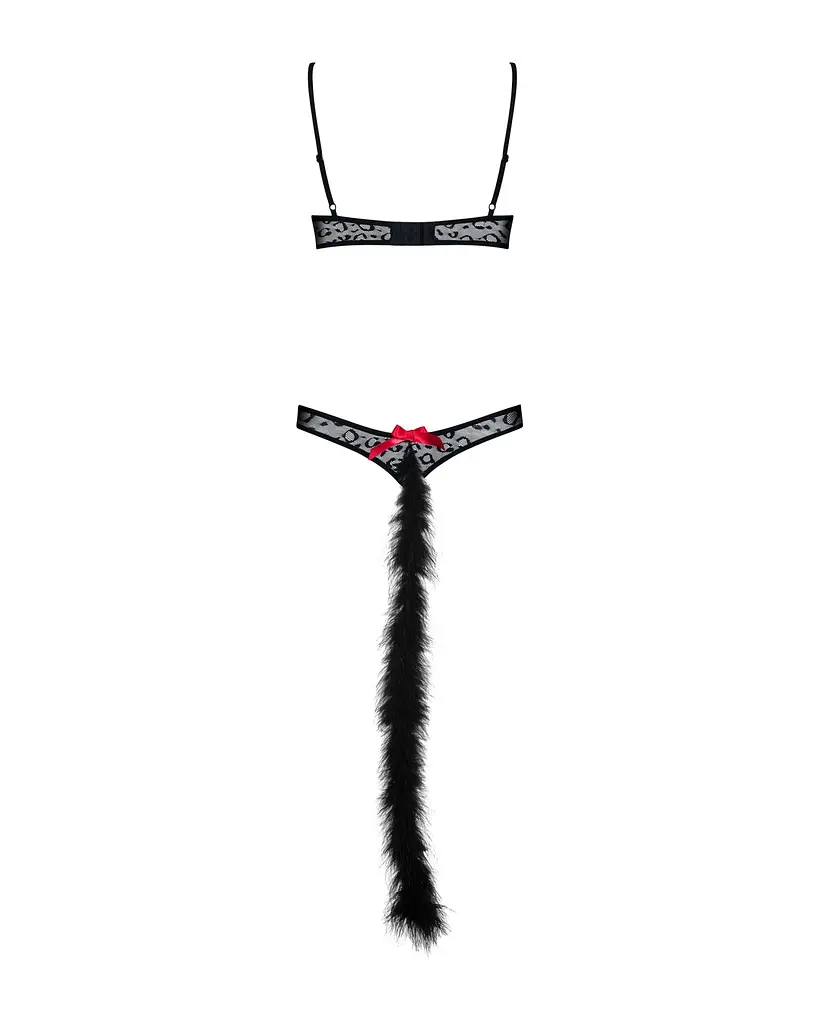 Еротичний костюм гепарду Obsessive Gepardina 3 pcs costume L/XL, чорний, хутряне оздоблення, монокін - фото 6