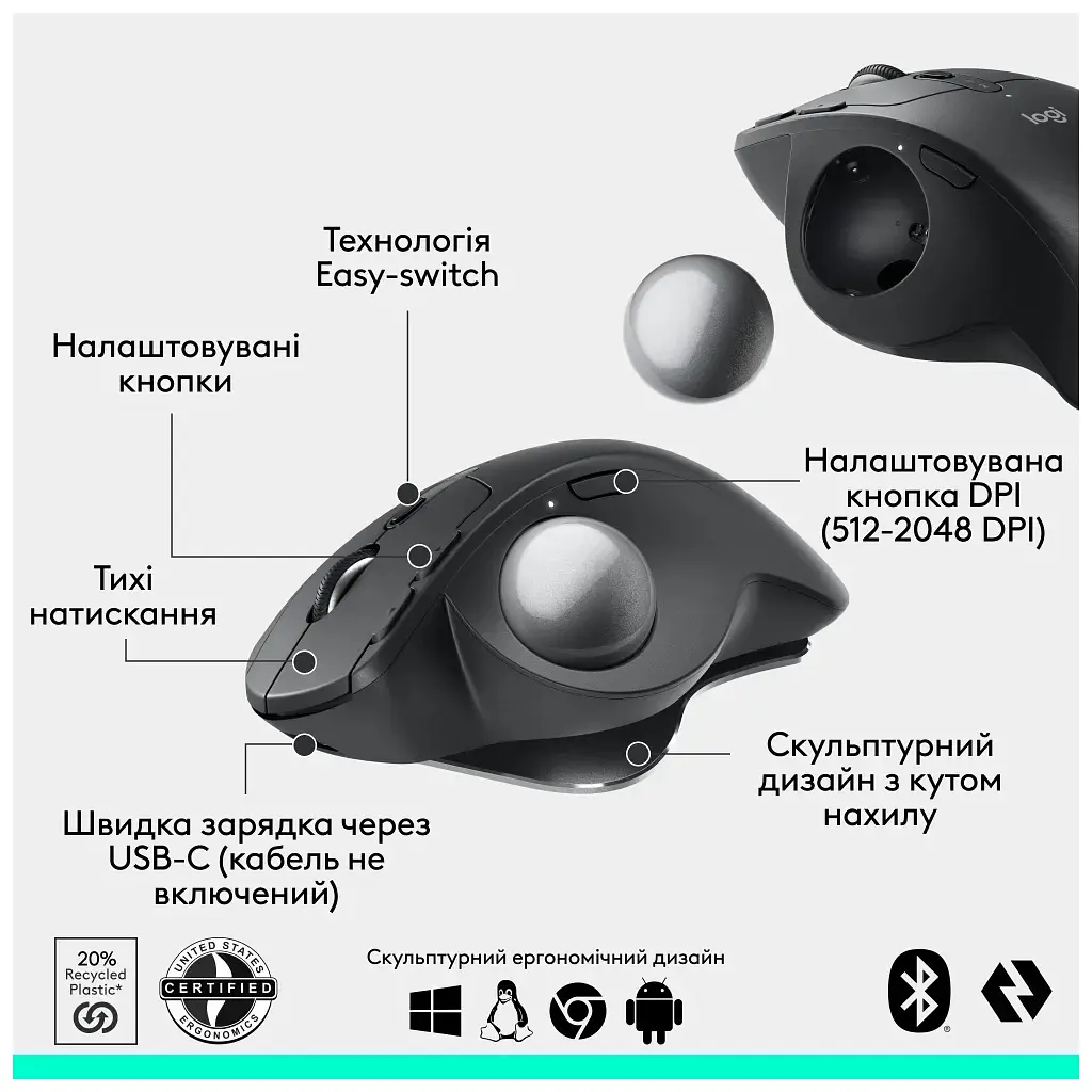 Мишка Logitech MX Ergo S Bluetooth Graphite (910-007260) - фото 9