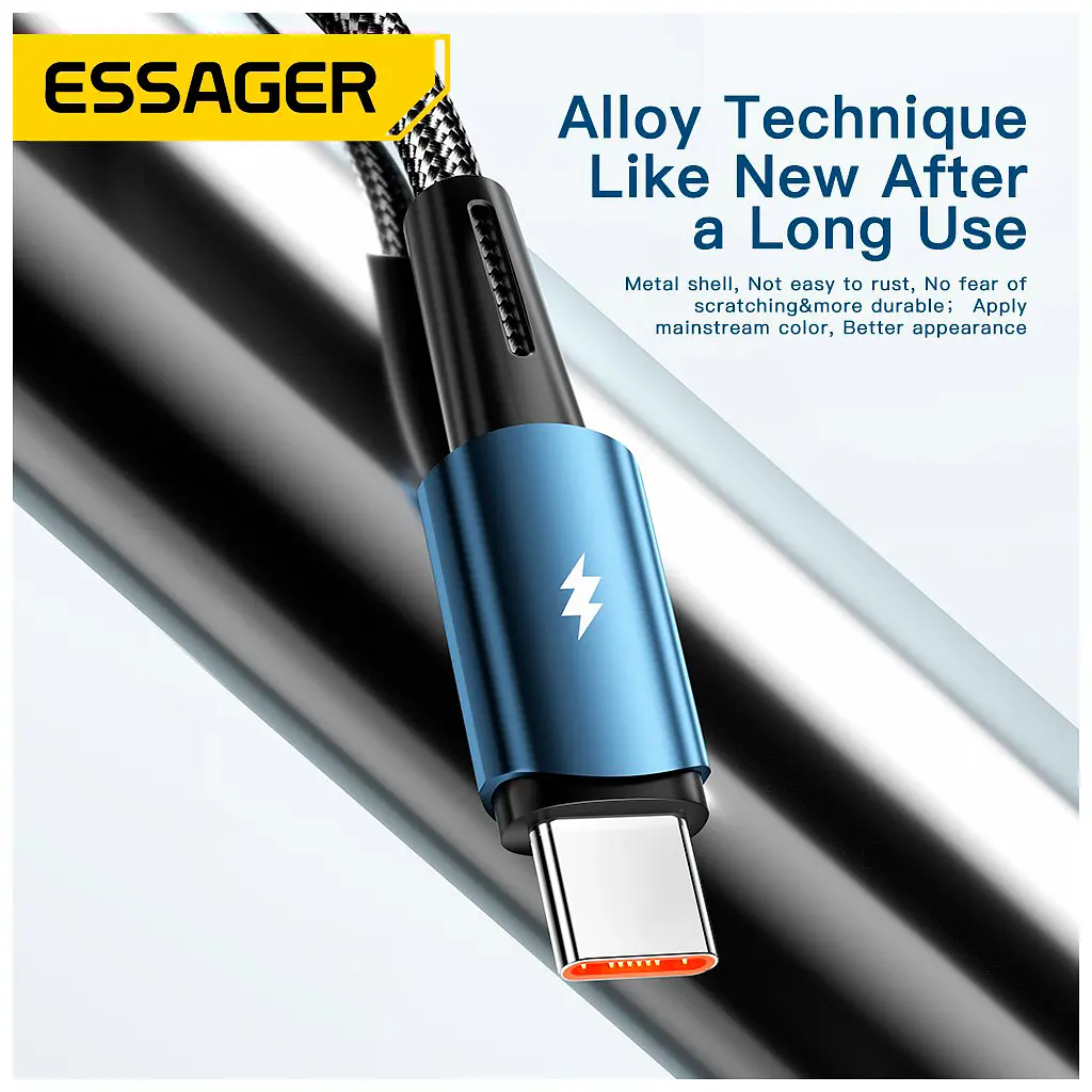 Дата кабель USB 2.0 AM to USB-C 2.0m 120W black Essager (EXC120-CGA01-P) - фото 7