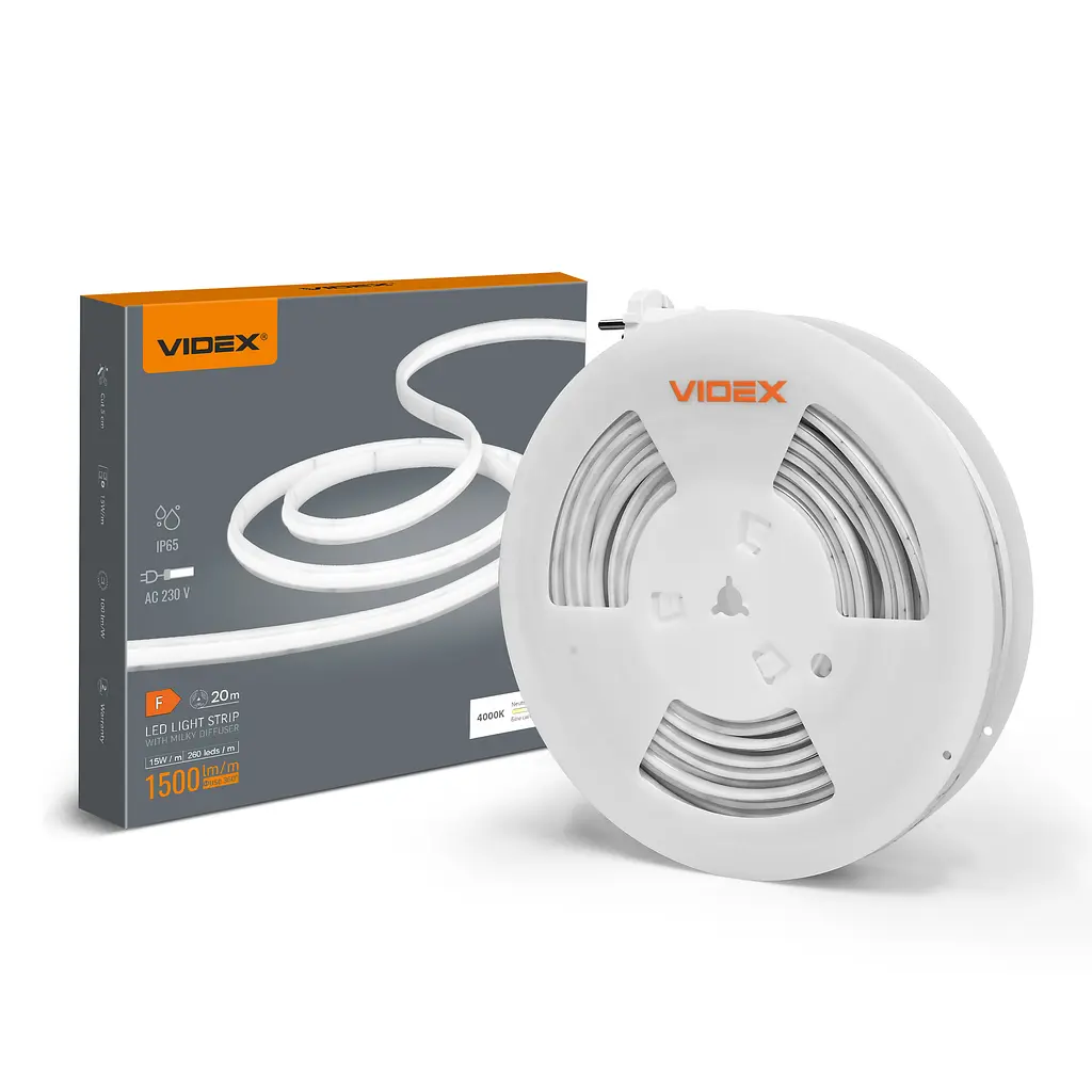 LED стрічка Videx 230V 15W/m 4000K IP65 20 м біла (VL-LST-CB65-22154-B20) - фото 2