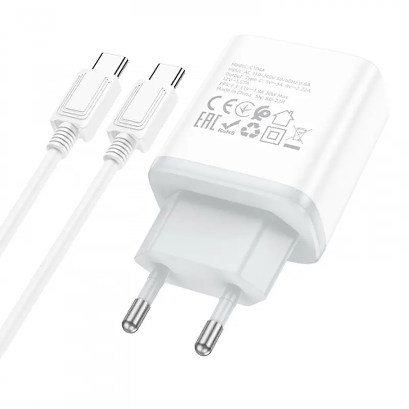 СЗУ Hoco C104A PD20W (1USB-C) + кабель Type-C to Type-C - фото 3
