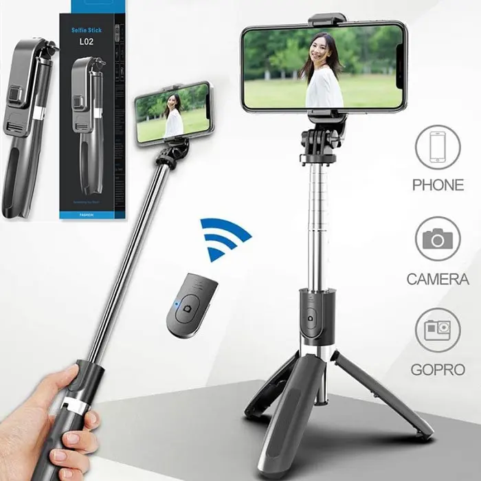 Селфі палиця штатив тринога для телефона Bluetooth з пультом Selfie Stick L02 Чорний - фото 2