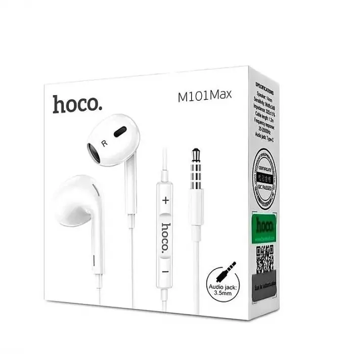 Наушники белые проводные вкладыши с микрофоном Hoco M101 Max - фото 2