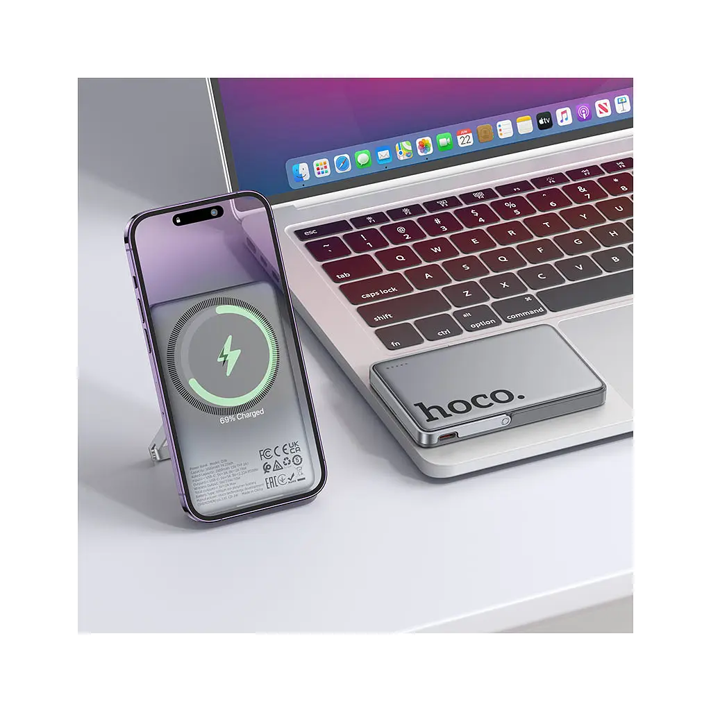 Батарея універсальна HOCO 5000mAh Sunlight PD/20W Magnetic Metal Grey (Q36 / 714986) - фото 9