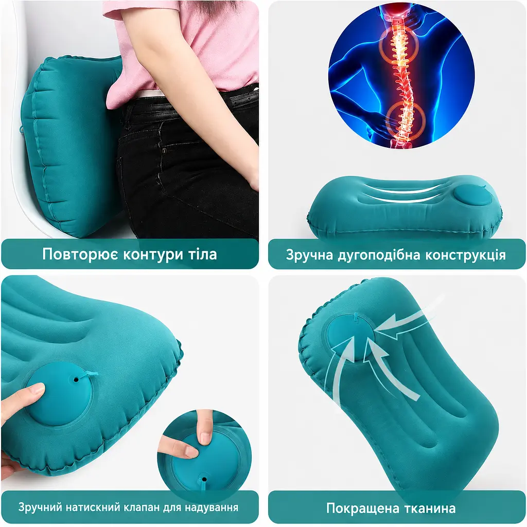 Надувна подушка для шиї Solve з швидким накачуванням синя 43 x 28 x 10 см (KT7006263) - фото 5