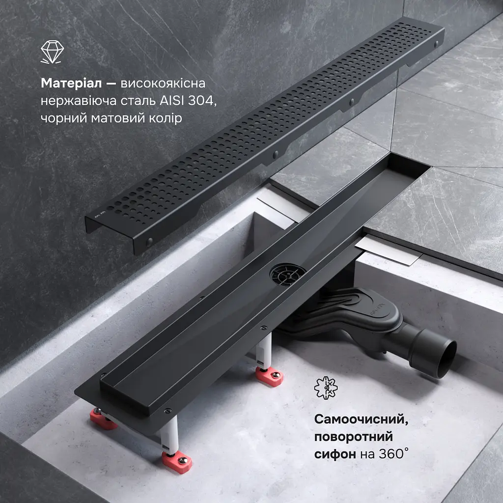 Трап для душу лінійний AM.PM Masterflow Cut Gradient 600 мм, універсальний затвор, чорний (W01SC-P11-060-01BM) - фото 4