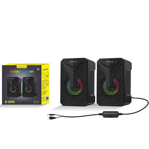 Комп'ютерні колонки No Brand Aoas E-005 з RGB підсвічуванням USB 2.0 2x3W Black - фото 4