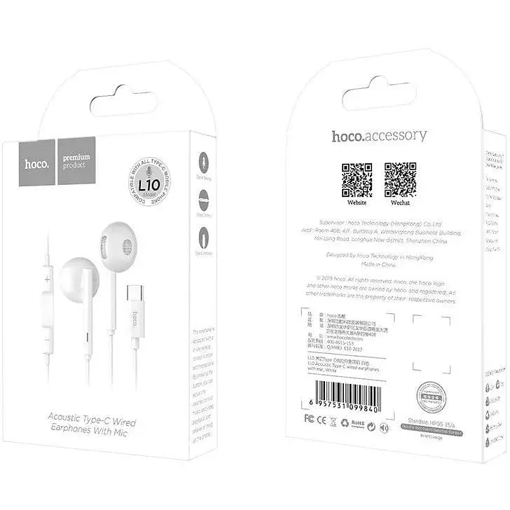 Навушники Hoco з роз'ємом Type-C L10 білі - фото 3