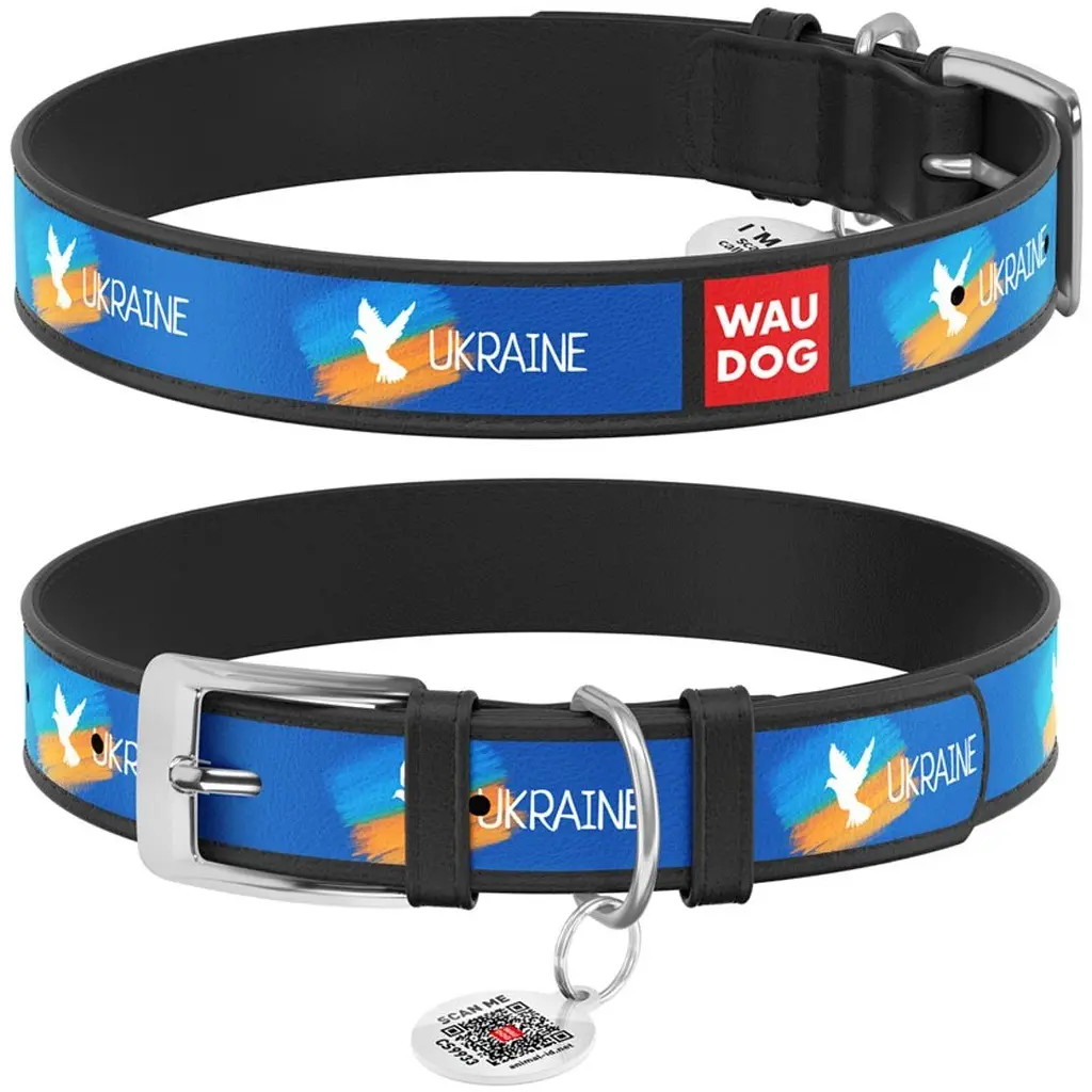 Ошейник для собак Waudog Design Флаг кожаный с QR паспортом XL 46-60х3.5 см черный (3606-0229-01) - фото 4