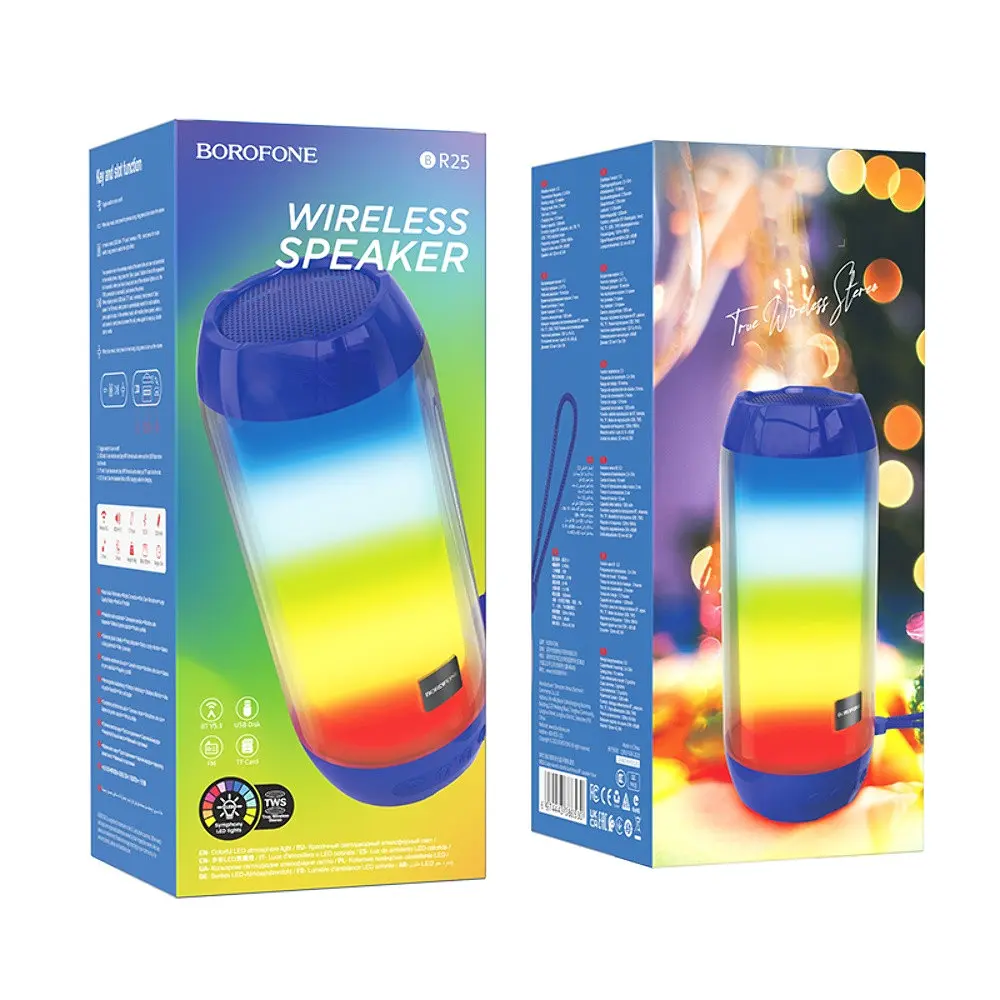 Портативная bluetooth колонка Borofone BR25 с LED подсветкой синий - фото 2