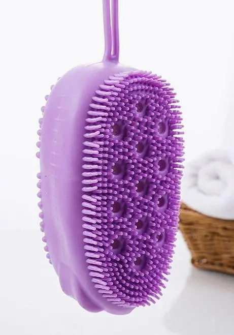 Мочалка масажна силіконова Bath Brush WN-12 двостороння з петлею фіолетовий - фото 2