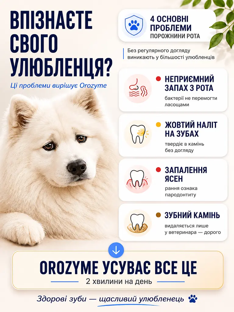 Гель для догляду Orozyme Орозим, чищення зубів ясен для тварин проти зубного каменю, нальоту ротової порожнини + щітка - фото 2