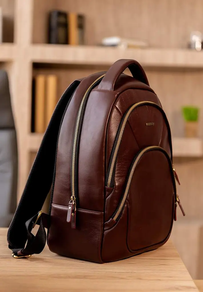 Кожаный рюкзак бордовый краст - фото 2