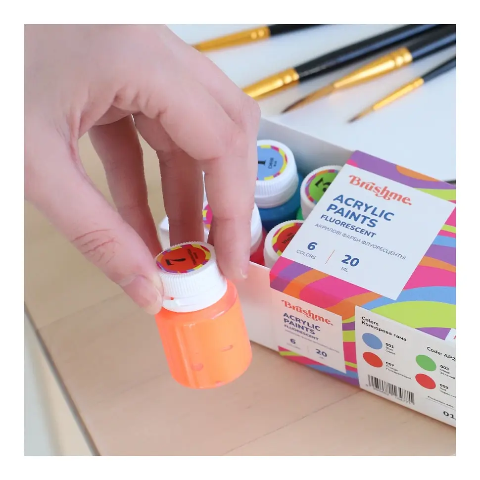 Акрилова фарба флуоресцентна Brushme  Набір 2001 AP2001 6 кольорів - фото 3