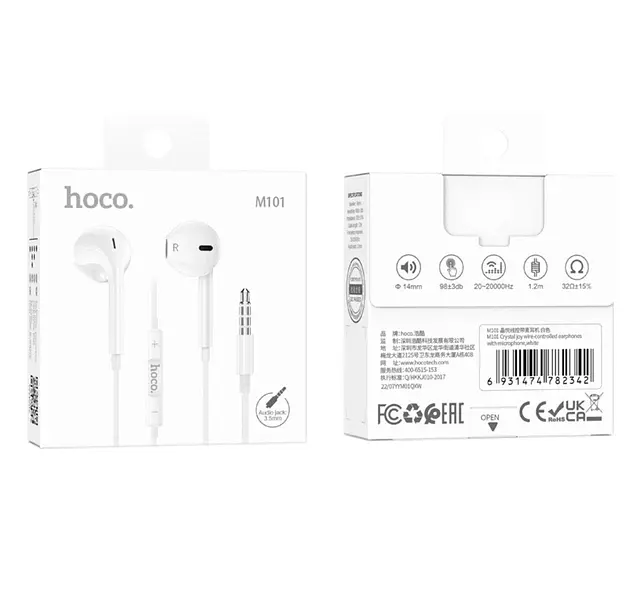 Навушники Hoco M101 Crystal joy wire-controlled earphones with microphone White - фото 3