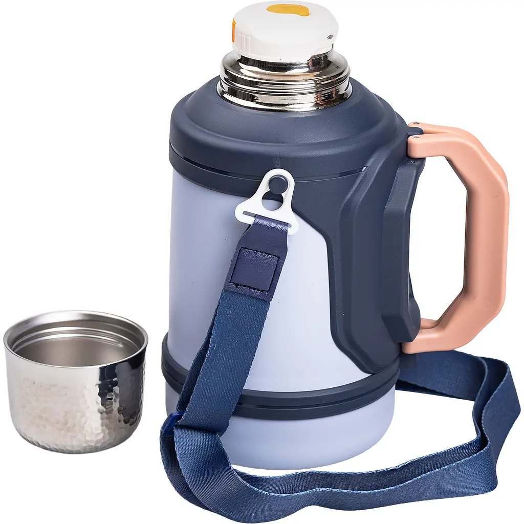 Термос для туризму Vacuum Cup 1,5 л з фліп кришкою та складаними ручками, темно-синій Yiwu HP-14-21BL - фото 3