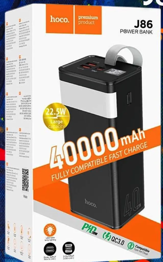 Зарядное устройство для телефона Power bank HOCO J86 Powermaster с фонарем 40000mAh Черный - фото 5