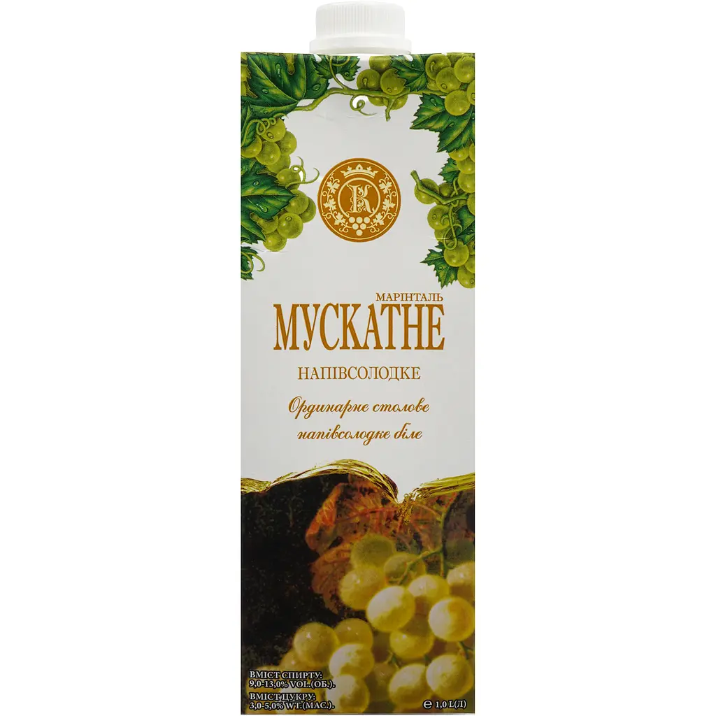 Вино КВЗ Мускатне Марінталь столове напівсолодке біле 13% 1 л - фото 2