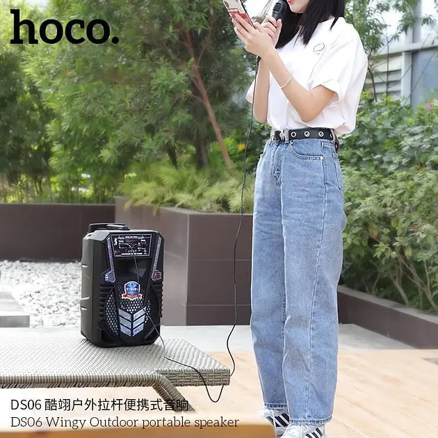 Акустична колонка Hoco DS06 bluetooth + мікрофон (Чорний) - фото 8