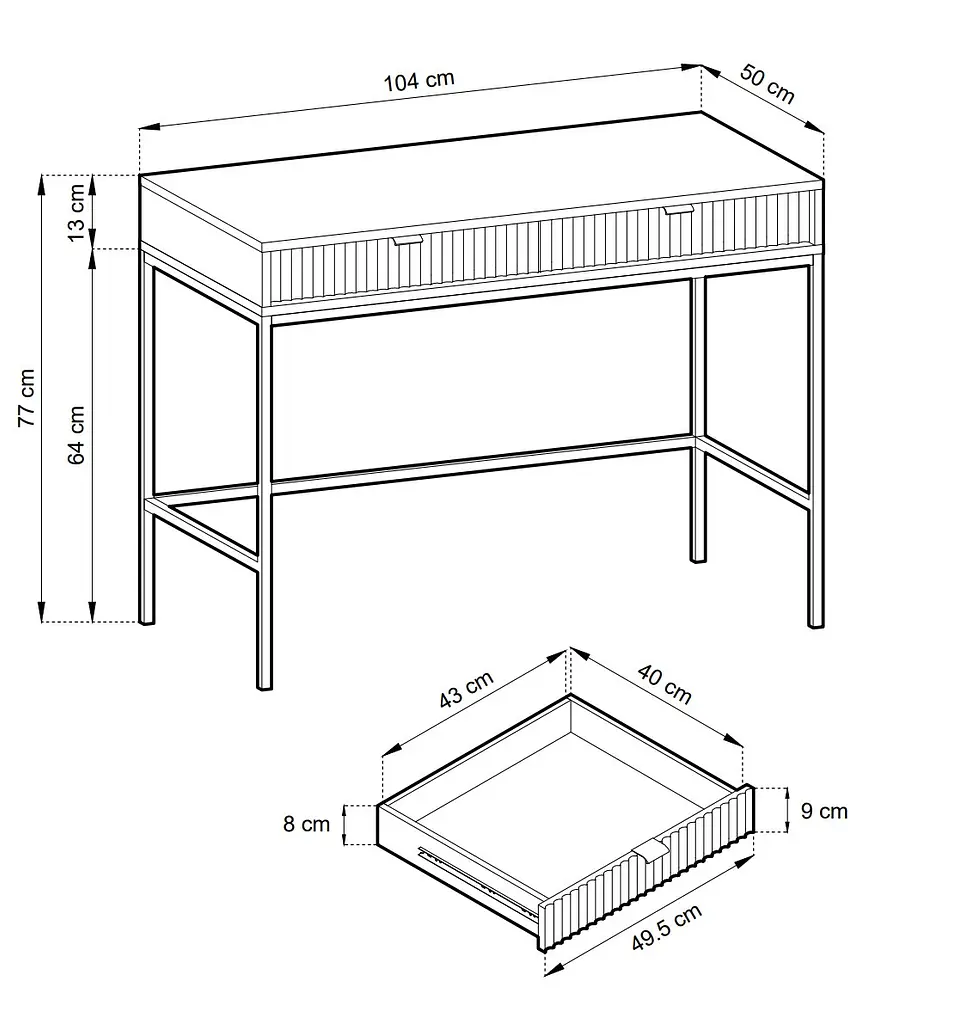 Стіл туалетний Perfect Home Нова / Nova з 2 шухлядами та чорними ніжками T104 Чорний (PFH-091264) - фото 3