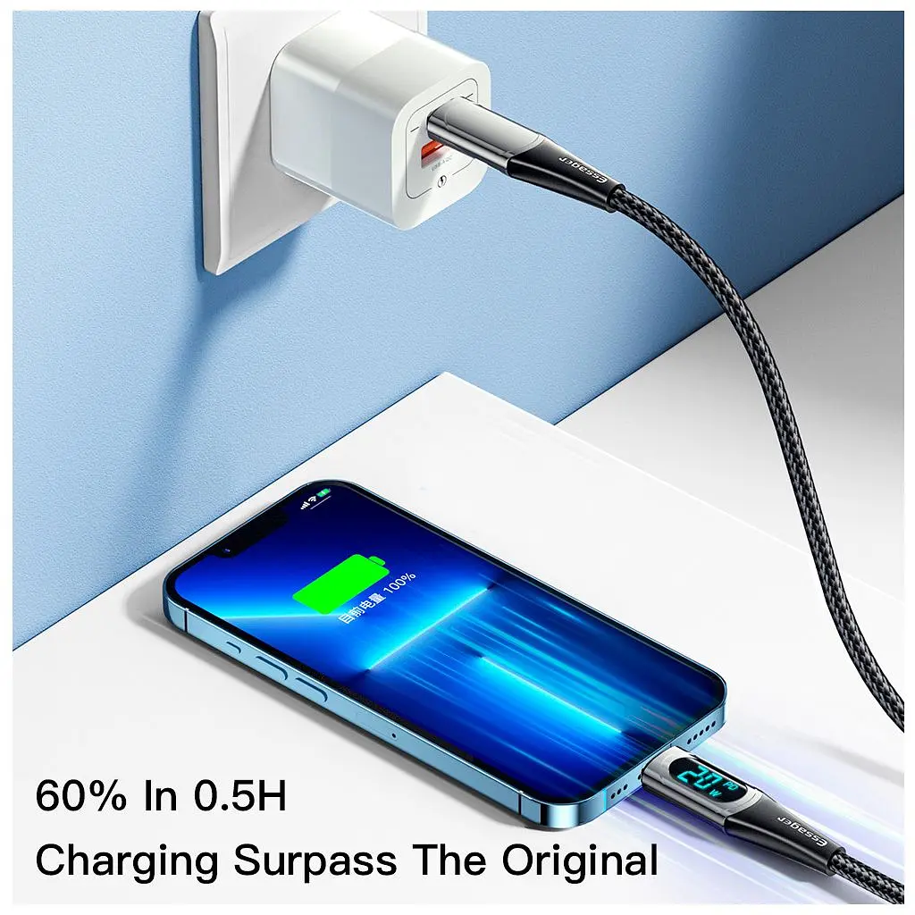Дата кабель USB-C to Lightning 2.0m 20W Digital Display black Essager (EXCTL-YDA01) - фото 6