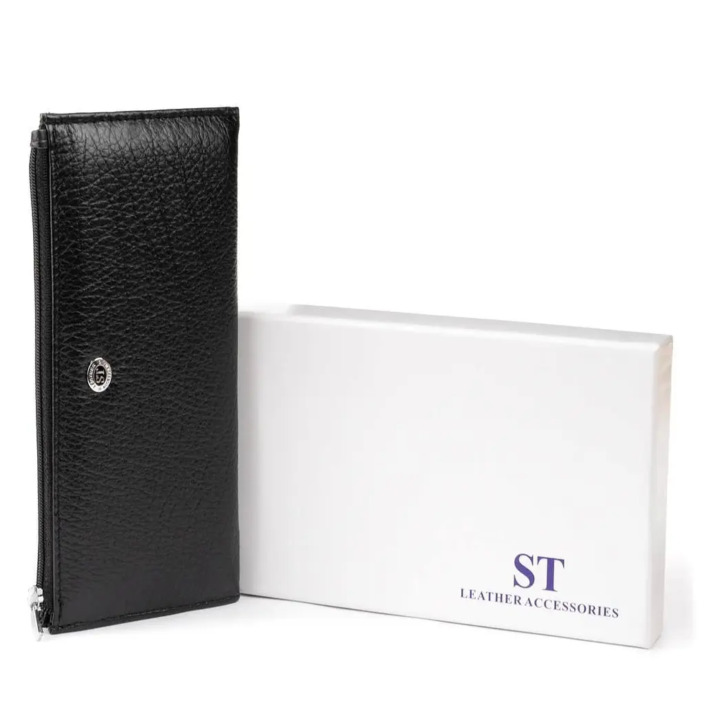 Горизонтальний тонкий гаманець зі шкіри унісекс ST Leather 19324 чорний - фото 6