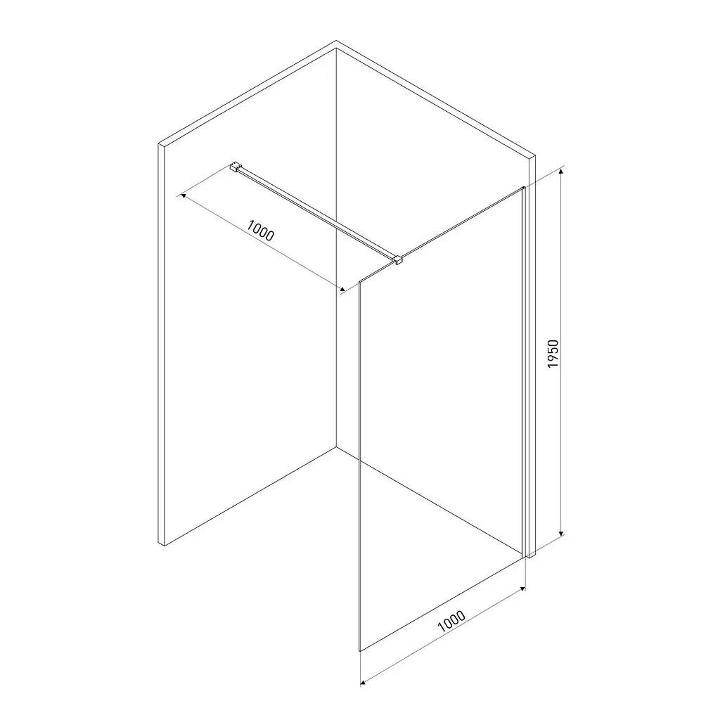 Душова стінка Volle Walk-In 100x190 + профіль + кріплення 18-08-100+18-01-01+18-05D-100, прозорий - фото 2