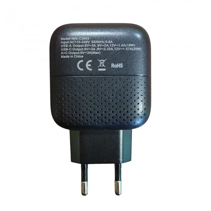 Зарядное устройство IMS-C3003 20W, сетевой блок питания, 2 порта USB и Type-C, черный - фото 4