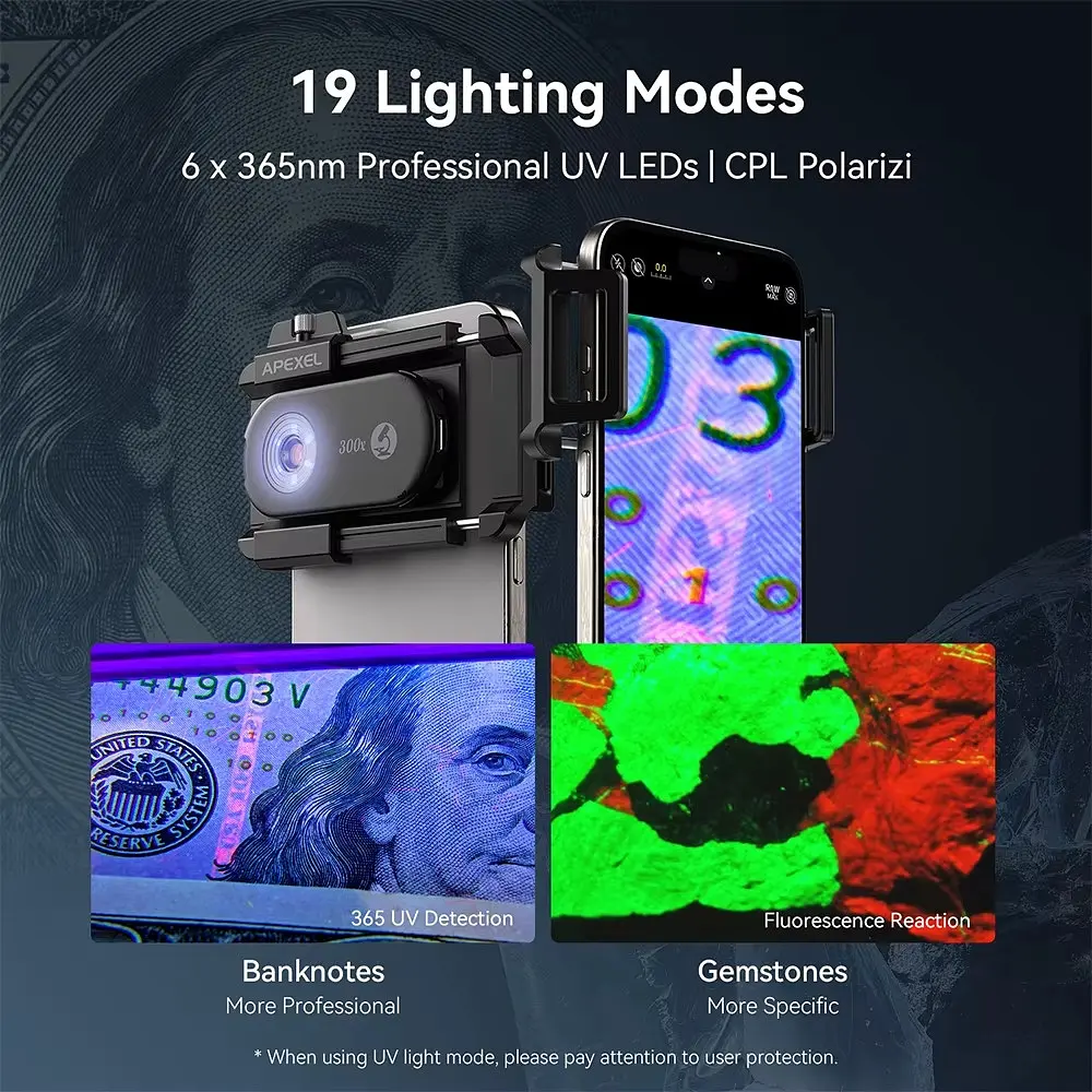 Мікроскоп для смартфона APEXEL APL-MS300 з 300X збільшенням та LED підсвіткою кліпса лінза на камеру (SKU-148) - фото 6