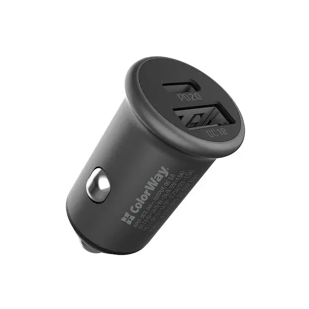Автомобільний зарядний пристрій ColorWay (USB, 2.4A) QC3.0 Чорний