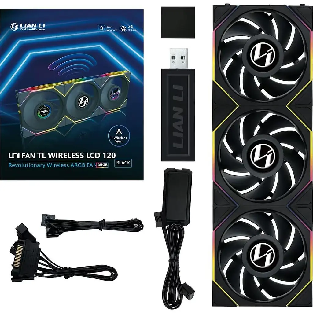 Комплект вентиляторів Lian Li UNI Fan TL WIRELESS LCD 120-3 (G99.12TLLCD1W3B.00) Black - фото 12