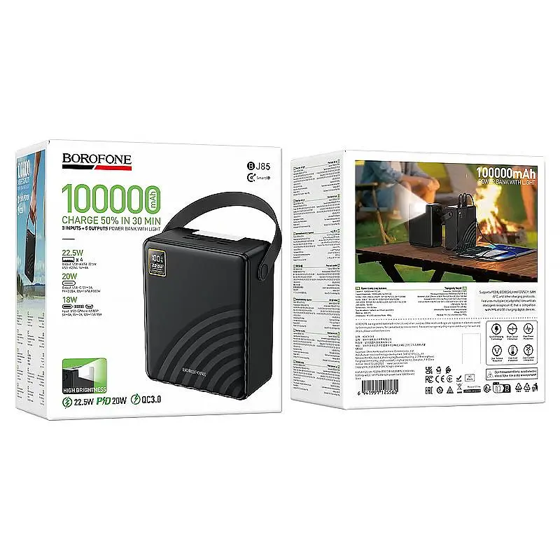 Портативний ЗП Power Bank Borofone BJ85 Myriad 22.5W+PD20W with lighting 100000 mAh Black - фото 6