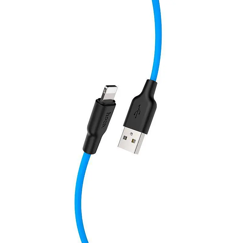 USB Cable Hoco X21 Silicone Lightning Black/Blue 1m - фото 3