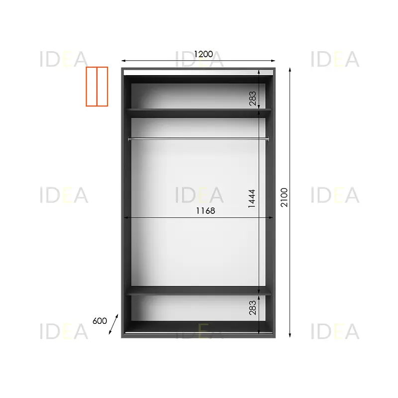 Шафа-купе Idea серія 9 120 x 60 x 210 см Антрацит Дзеркало - фото 2