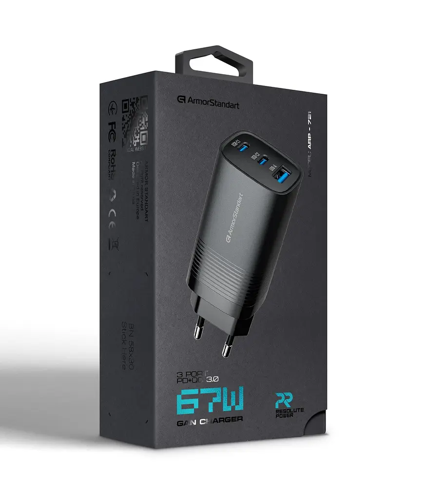 Зарядний пристрій Armorstandart Resolute Power ARP-721 67W GaN Black (ARM88384) - фото 4