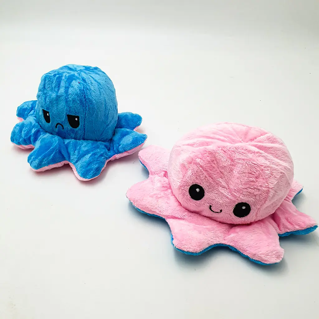М'яка іграшка Восьминіг перевертень двосторонній веселий сумний Mood Octopus 16 см UKC рожево/синій - фото 2