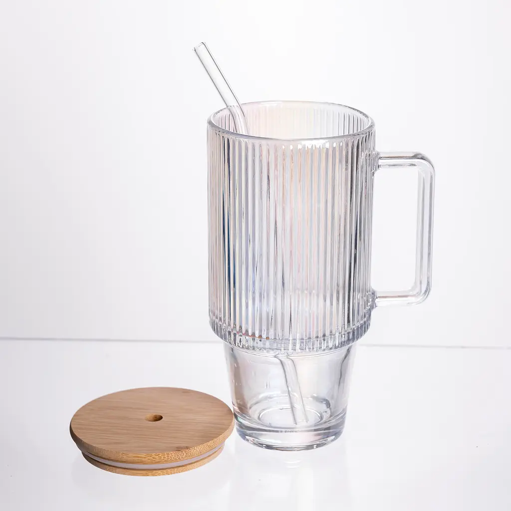 Кружка стеклянная с крышкой и трубочкой 750 (мл) Yiwu HP-19-49 - фото 2