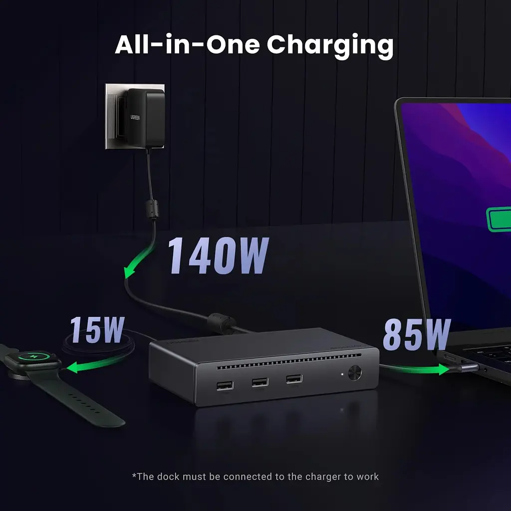 Док-станція Thunderbolt 4 --> 3xTh.4/3xUSBA 3.2/RJ45 Gigabit/140W ARevodok Max 8-in-1 U708 Ugreen - фото 4
