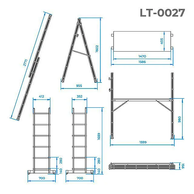 Лестница помост алюминиевая Intertool LT-0027 высота 2771 мм x 6 ступеней - фото 10
