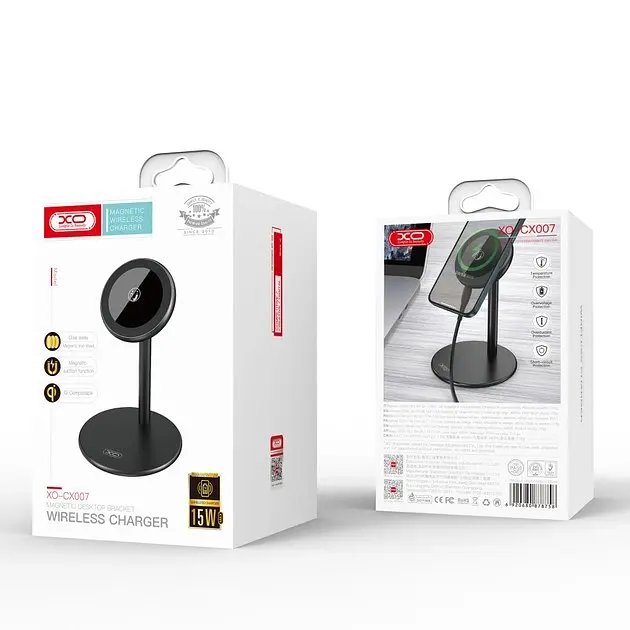 Держатель для телефона с функцией Fast charge XO (CX007) Magnetic 15W настольный черный - фото 4