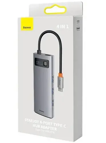 Хаб USB Baseus Metal Gleam, Grey, Type-C 3.0 - 1xType-C (15 Вт) / 4xUSB 3.0, кабель 15 см, алюмінієвий корпус (WKWG070013) - фото 6
