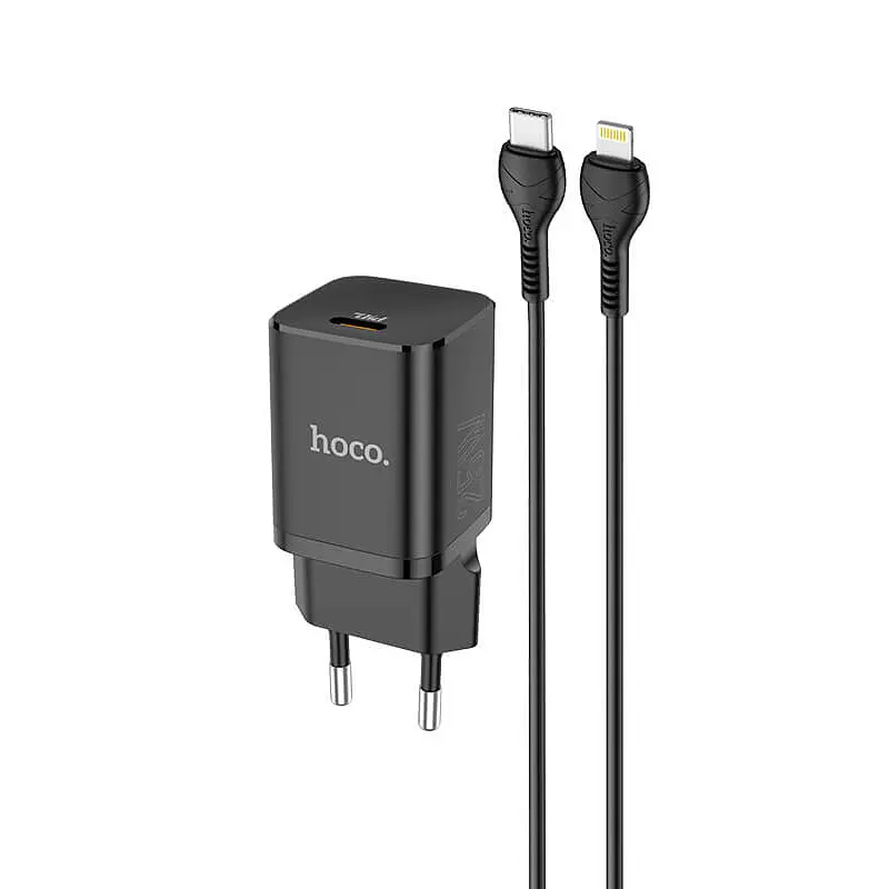 Адаптер мережевий HOCO Type-C to Lightning cable Rigorous charger set N19 чорні - фото 2
