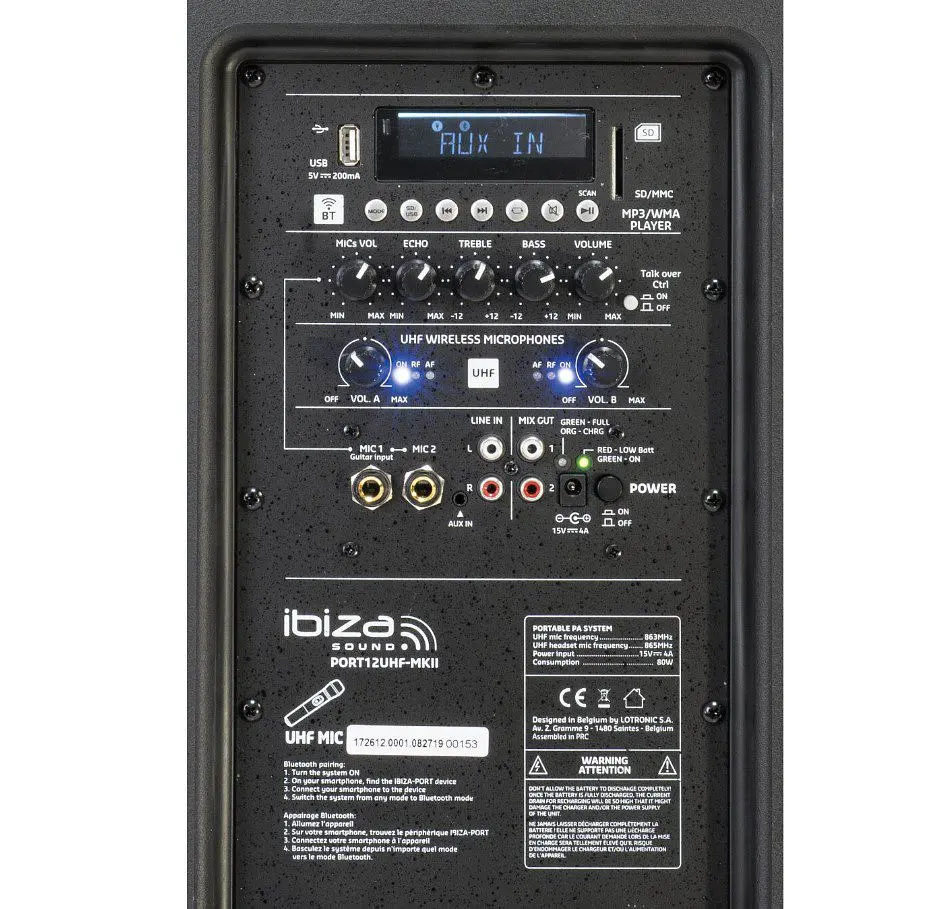 Портативная активная акустическая система IBIZA PORT12 UHF MKII TWS RMS 350W - фото 7
