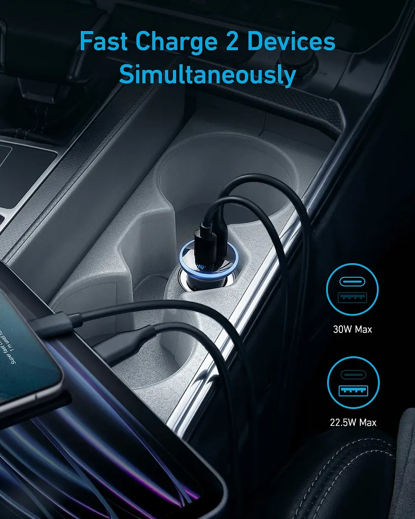 Автомобильное зарядное устройство PowerDrive 323-30W PD + 22.5W USB-A Black Anker teh0022019 - фото 6