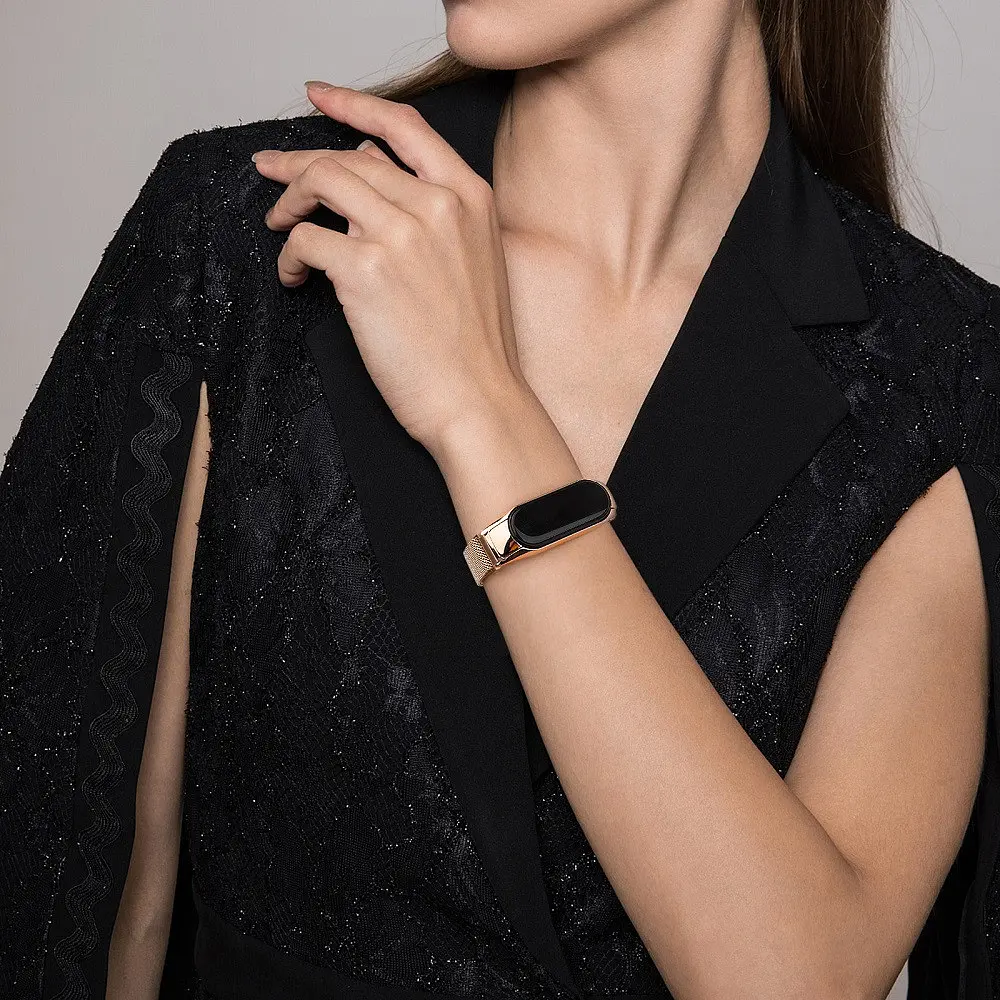 Ремешок для фитнес-браслета Boorui для Xiaomi Mi Band 3 и 4 миланская петля розовое золото - фото 5
