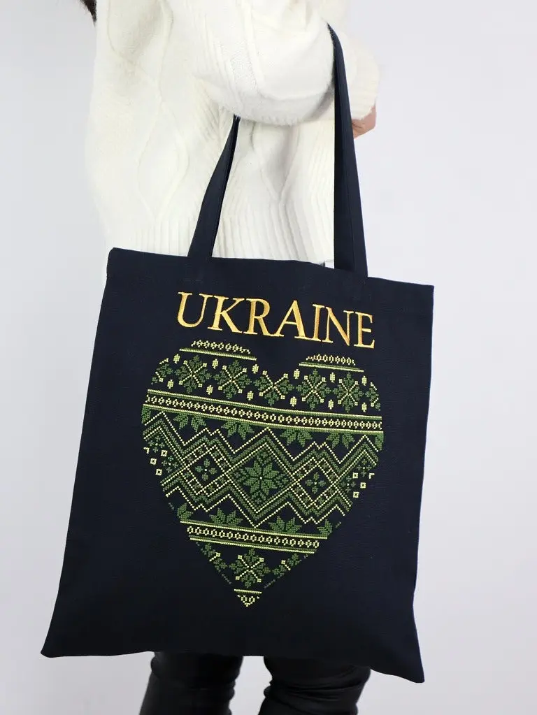 Шоппер з вишивкою UKRAINE зелене серце, еко сумка для покупок, сумка для покупок вишита - фото 6