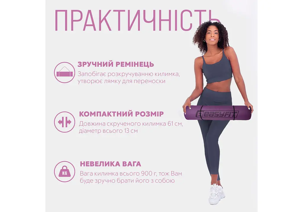 Килимок для йоги та фітнесу EasyFit TPE+TC 6 мм двошаровий фіолетово-оранжевий (EF-1924-VO) - фото 2