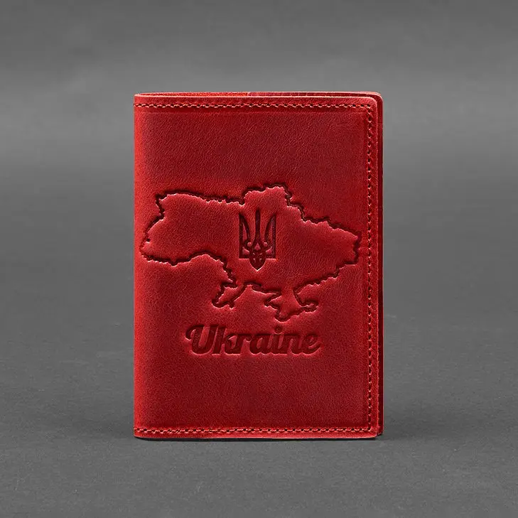 Шкіряна обкладинка для паспорта з мапою України корал Crazy Horse - фото 7