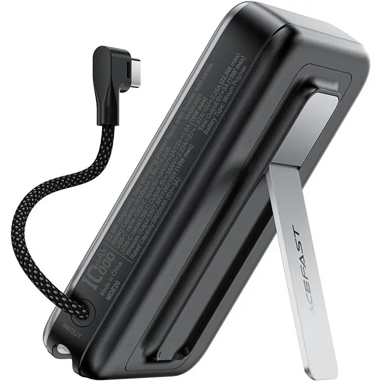 Універсальна мобільна батарея Acefast Magnetic Wireless 10000mAh 22.5W PD, QC 3.0 USB-C In/Out, QI 15W M24 Металево-Сірий - фото 2